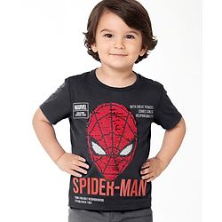 Pine Kids Marvel Cotton Knit Half Sleeves Oversized T-Shirt with Spider Man Graphics & Reversible Sequins - Black