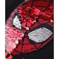 Pine Kids Marvel Cotton Knit Half Sleeves Oversized T-Shirt with Spider Man Graphics & Reversible Sequins - Black
