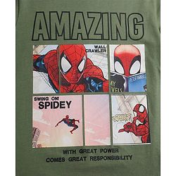 Pine Kids Marvel Cotton Knit Half Sleeves T-Shirt With Spider Man Graphics - Olive Green