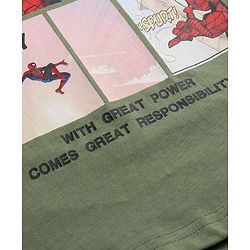 Pine Kids Marvel Cotton Knit Half Sleeves T-Shirt With Spider Man Graphics - Olive Green