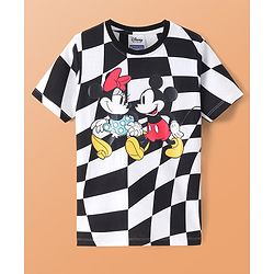 Pine Kids Disney Single Jersey Knit  Half Sleeve T-Shirt with Mickey Mouse and Friends Print - White & Black