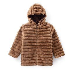 Pine Kids Full Sleeves Hooded Jacket with Stripes & Fur Design - Beige