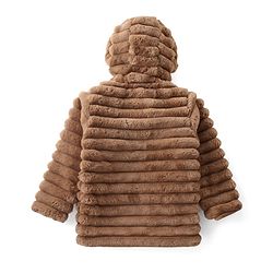 Pine Kids Full Sleeves Hooded Jacket with Stripes & Fur Design - Beige