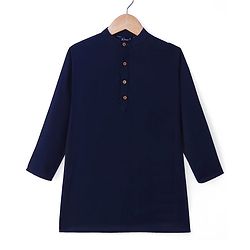 Pine Kids Woven Full Sleeves Solid Colour Kurta Pyjama Set with Floral Printed Nehru Jacket - Navy Blue