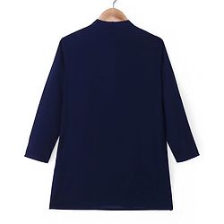 Pine Kids Woven Full Sleeves Solid Colour Kurta Pyjama Set with Floral Printed Nehru Jacket - Navy Blue