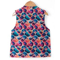 Pine Kids Woven Full Sleeves Solid Colour Kurta Pyjama Set with Floral Printed Nehru Jacket - Navy Blue