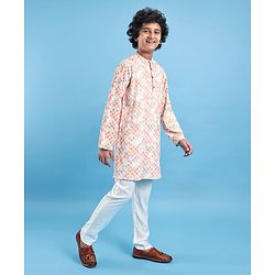 Pine Kids Cotton Woven Full Sleeves Floral Print Kurta Pyjama Set - Pink