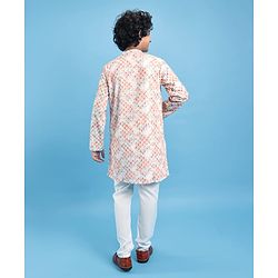 Pine Kids Cotton Woven Full Sleeves Floral Print Kurta Pyjama Set - Pink