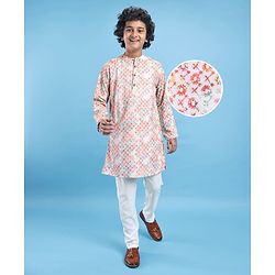 Pine Kids Cotton Woven Full Sleeves Floral Print Kurta Pyjama Set - Pink