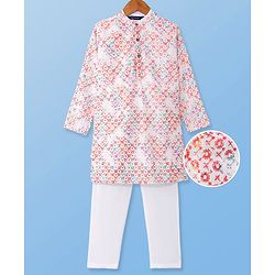 Pine Kids Cotton Woven Full Sleeves Floral Print Kurta Pyjama Set - Pink