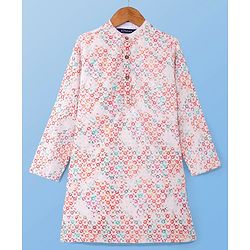 Pine Kids Cotton Woven Full Sleeves Floral Print Kurta Pyjama Set - Pink