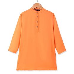 Pine Kids Woven Full Sleeves Solid Colour Kurta Pyjama Set with Floral Print Jacket - Orange