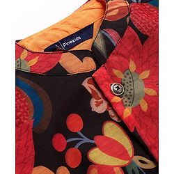 Pine Kids Woven Full Sleeves Solid Colour Kurta Pyjama Set with Floral Print Jacket - Orange