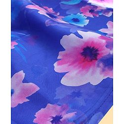 Pine Kids Woven Full Puff Sleeves  Lehenga Choli Set with Pleated Design & Floral Print - Blue