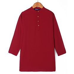 Pine Kids Woven Full Sleeves Solid Color Kurta Pajama Set With Floral Printed Jacket  - Dark Red