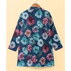 Pine Kids Woven Full Sleeves Kurta Pyjama Set Floral Print - Teal Blue