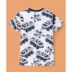 Pine Kids Single Jersey Knit Half Sleeves Night Suit Car Print - White & Navy