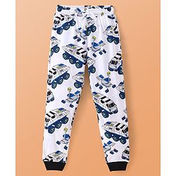 Pine Kids Single Jersey Knit Half Sleeves Night Suit Car Print - White & Navy