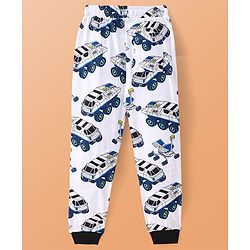 Pine Kids Single Jersey Knit Half Sleeves Night Suit Car Print - White & Navy