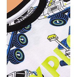Pine Kids Single Jersey Knit Half Sleeves Night Suit Car Print - White & Navy