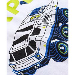 Pine Kids Single Jersey Knit Half Sleeves Night Suit Car Print - White & Navy