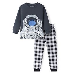 Pine Kids Single Jersey Knit Full Sleeves Night Suit Space Theme Print - Grey & White
