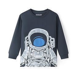Pine Kids Single Jersey Knit Full Sleeves Night Suit Space Theme Print - Grey & White