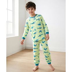 Pine Kids Single Jersey Knit Full Sleeves Night Suit with Whale Print - Light Green