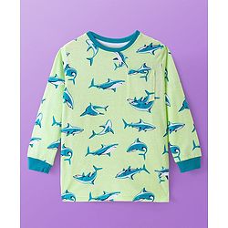 Pine Kids Single Jersey Knit Full Sleeves Night Suit with Whale Print - Light Green