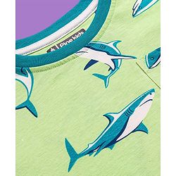 Pine Kids Single Jersey Knit Full Sleeves Night Suit with Whale Print - Light Green