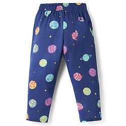 Pine Kids Single Jersey Knit Half Sleeves Front Open Collared Night Suit Space Theme Print -Navy