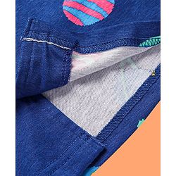 Pine Kids Single Jersey Knit Half Sleeves Front Open Collared Night Suit Space Theme Print -Navy