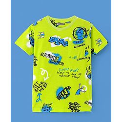 Pine Kids Single Jersey Knit Half Sleeves Night Suit Text Print -Neon Green