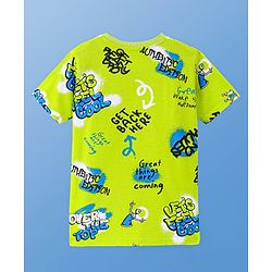 Pine Kids Single Jersey Knit Half Sleeves Night Suit Text Print -Neon Green