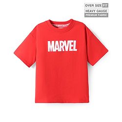 Pine Kids Marvel Terry Knit Half Sleeves Oversized Light Weight T-Shirt With Marvel Graphics - Red