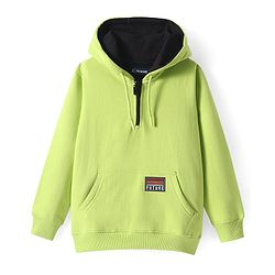 Pine Kids Cotton Knit Full Sleeves Text Printed Hooded Sweatshirt with Kangaroo Pockets - Light Green