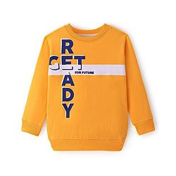 Pine Kids Cotton Knit Full Sleeves Pullover Sweatshirt with Text Print - Mustard