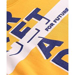 Pine Kids Cotton Knit Full Sleeves Pullover Sweatshirt with Text Print - Mustard
