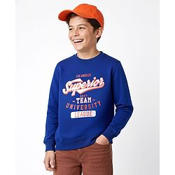 Pine Kids Cotton Knit Full Sleeves Sweatshirt With Text Print - Blue