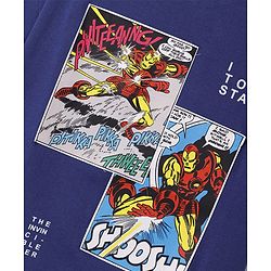 Pine Kids Marvel Terry Knit Drop Shoulder Oversized T-Shirt With Iron Man Graphic - Navy Blue