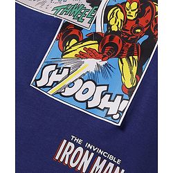 Pine Kids Marvel Terry Knit Drop Shoulder Oversized T-Shirt With Iron Man Graphic - Navy Blue