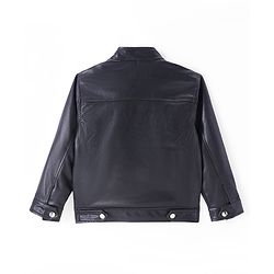 Pine Kids Full Sleeves High Neck Solid Colour Leather Jacket - Black