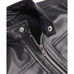 Pine Kids Full Sleeves High Neck Solid Colour Leather Jacket - Black