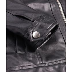 Pine Kids Full Sleeves High Neck Solid Colour Leather Jacket - Black