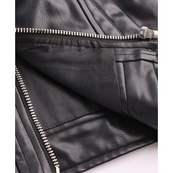Pine Kids Full Sleeves High Neck Solid Colour Leather Jacket - Black