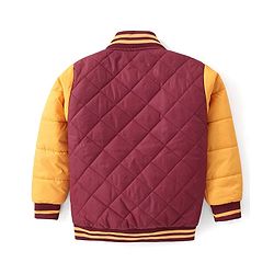 Pine Kids Cotton Knit Full Sleeves Bomber Jacket with Patch Detailing - Maroon & Yellow