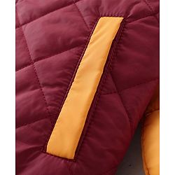 Pine Kids Cotton Knit Full Sleeves Bomber Jacket with Patch Detailing - Maroon & Yellow