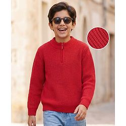 Pine Kids Knit Full Sleeves Pullover Solid Colour- Red