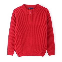 Pine Kids Knit Full Sleeves Pullover Solid Colour- Red