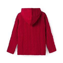Pine Kids Knitted Full Sleeves Hooded Front Open Sweater with Cable Knit Design - Dark Red